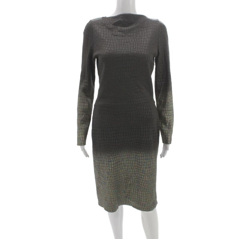 RM Women Sweater Dress Brown Knit Cowl Neck Animal Print Long Sleeve Size 10